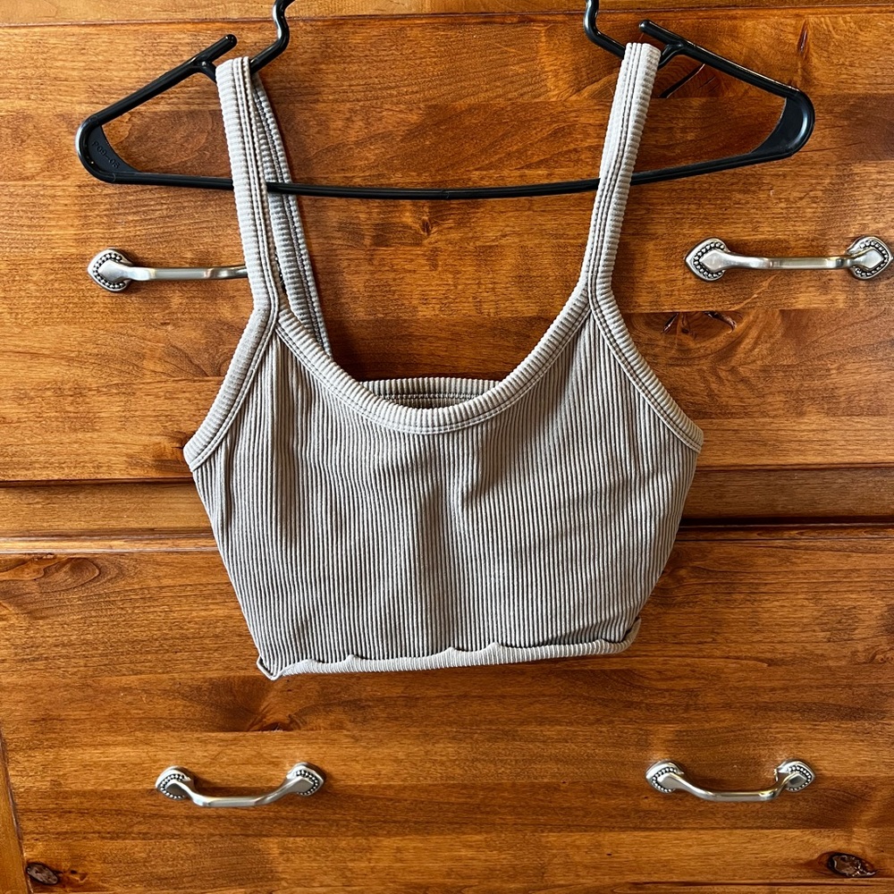 Tan Ribbed Crop with Built-In Bra